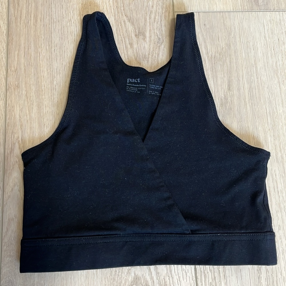 Pact Organic Black Maternity Nursing Front Crossover Stretch Bralette Size Small - Picture 6 of 9